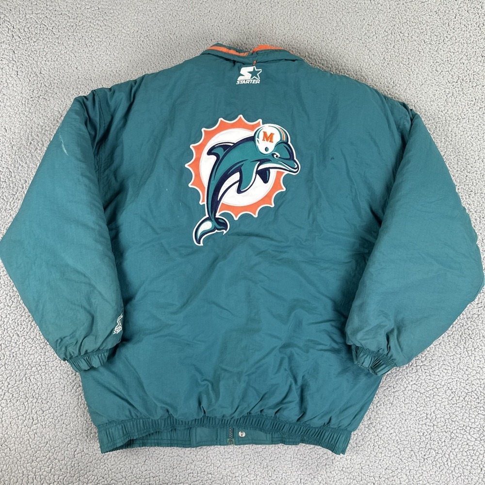 Vintage 90s Starter Miami Dolphins NFL Puffer Jacket Men Large Teal Embroidered